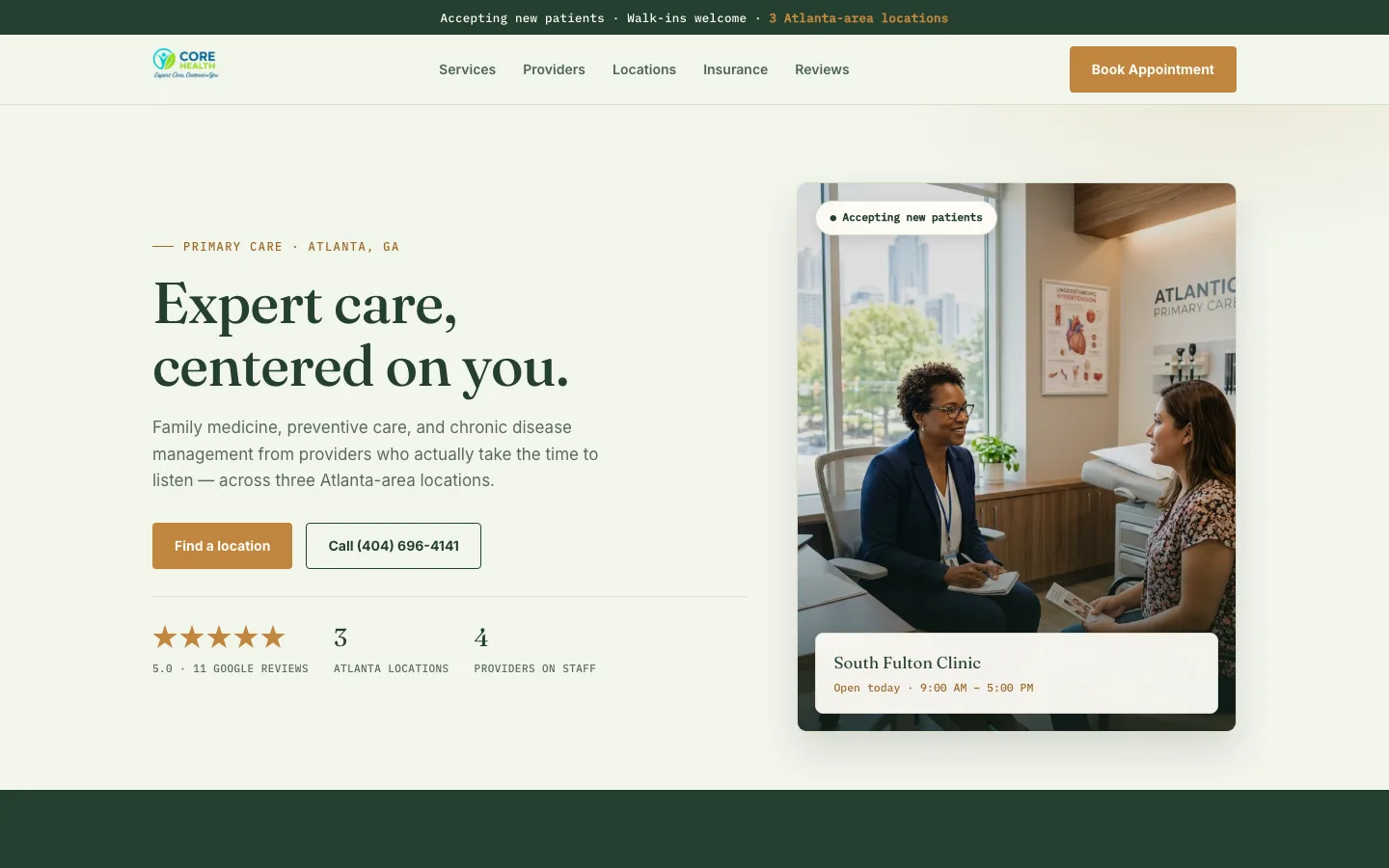 Core Clinic website on desktop