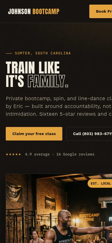 Johnson Bootcamp website on mobile