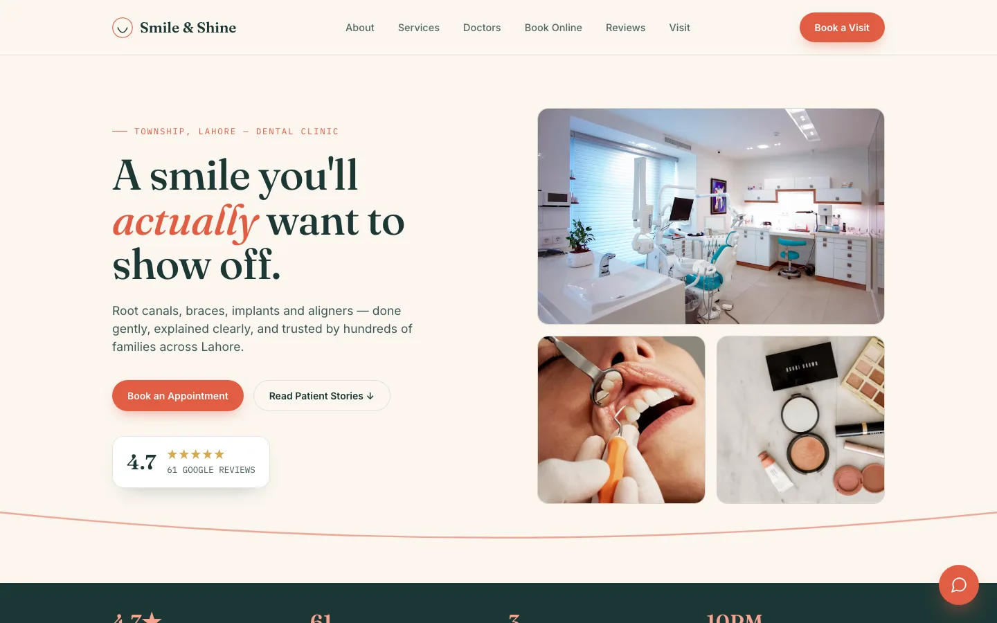 Smile and Shine Clinic website on desktop