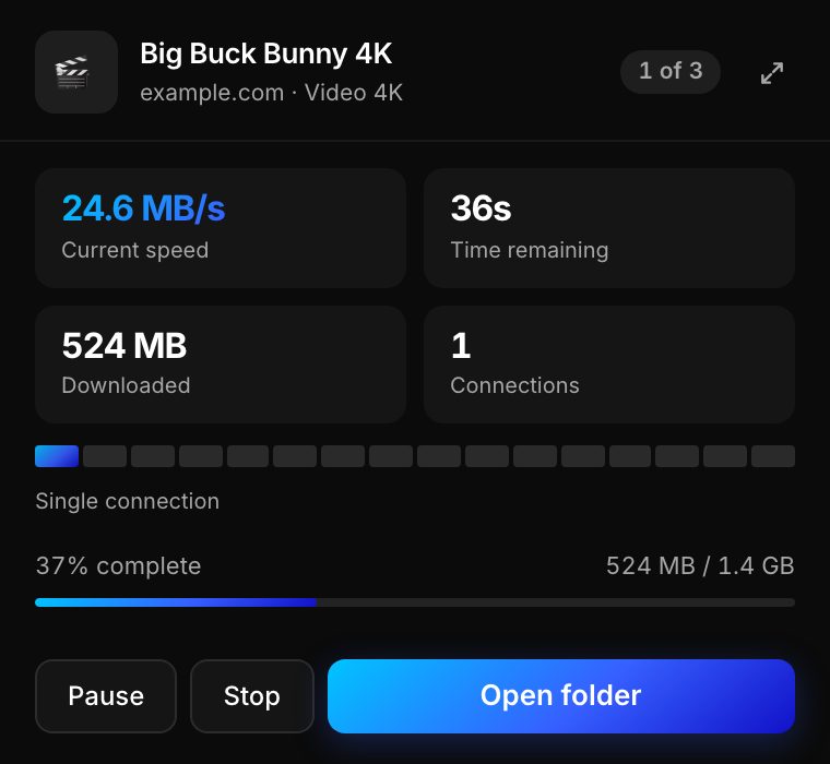 Progress card with speed and controls