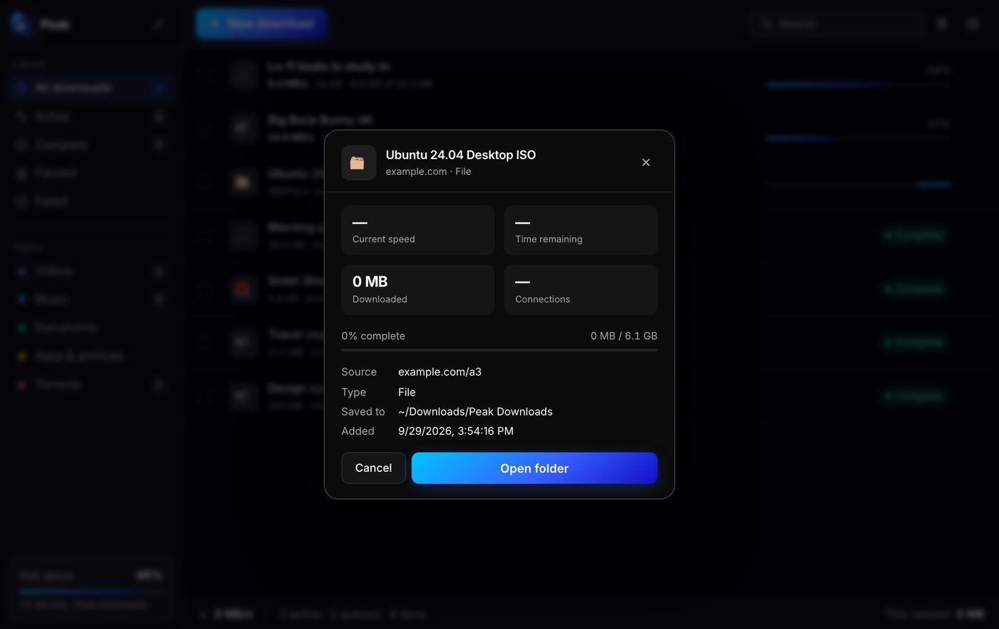 Download detail dialog