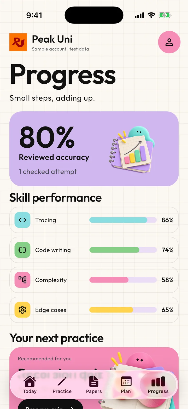 Progress tracking by skill on the phone
