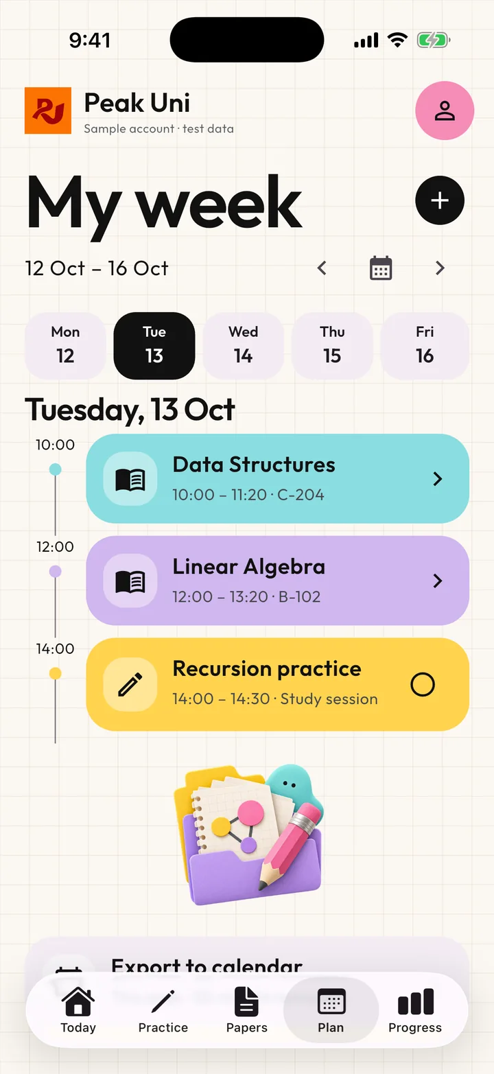 Weekly planner on the phone