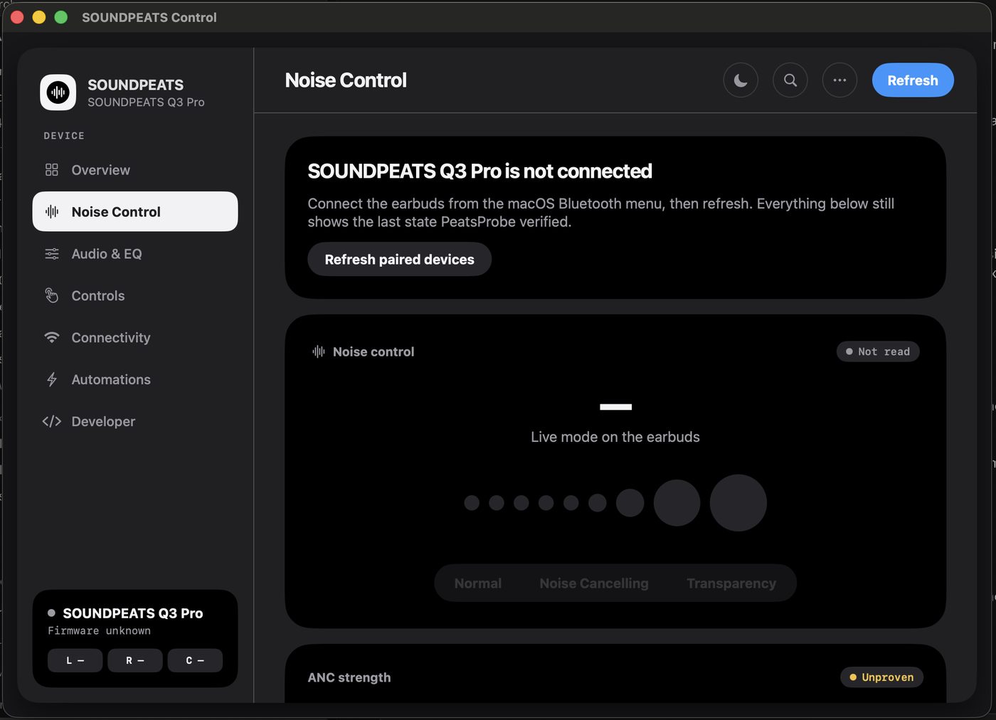Noise control modes