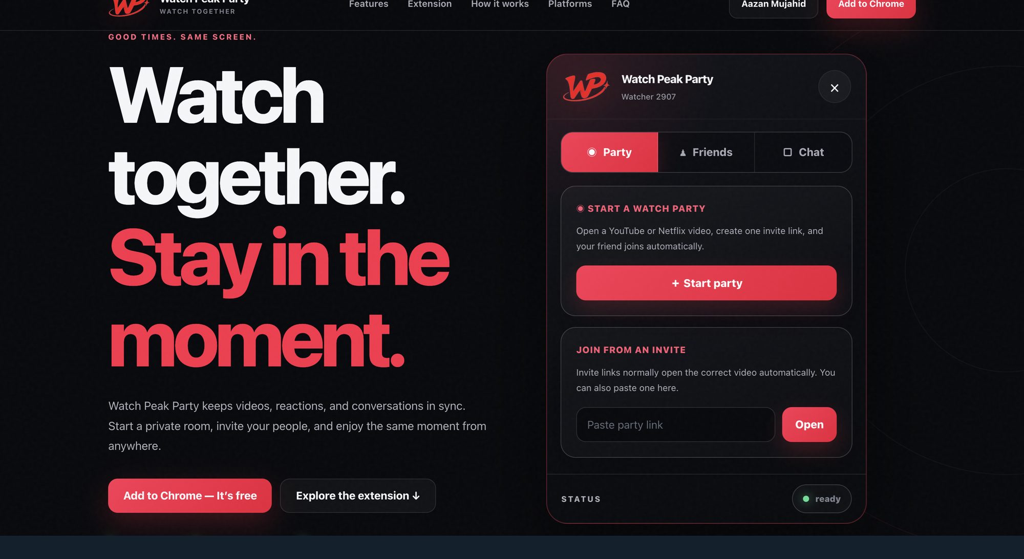 Website hero and extension panel